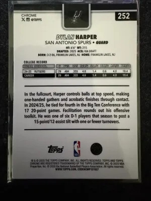 Topps Chrome Dylan Harper xfractor back