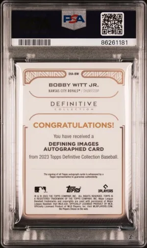 2023 Topps Definitive Collection Defining Images Autograph Collection Bobby Witt Jr. PSA 10 back