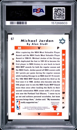 1992 Upper Deck Michael Jordan #67 MVP PSA 8 back