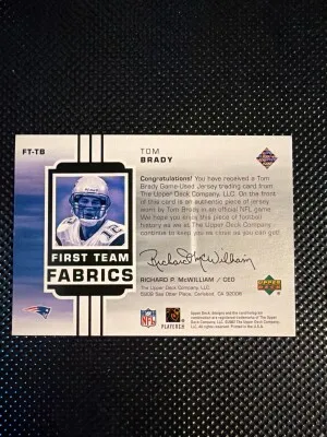 2002 Upper Deck Tom Brady Game Used Patch back