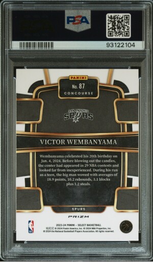 2023-24 Panini Select Victor Wembanyama #87 Blue Prizm Rookie Base Set PSA 9 back