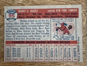 1957 Topps Mickey Mantle #95 | New York Yankees back