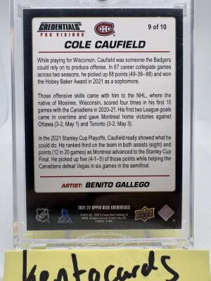 2021-22 Upper Deck Credentials Pro Visions #9 Cole Caufield Rookie SSP Case Hit back
