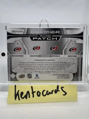 2022-23 UD Premier Hockey Quad Patch /15 Card Burns Aho Svechnikov HURRICANES back