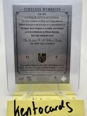 2019-20 Upper Deck Chronology Canvas Auto William Karlsson #CA-WK Auto back