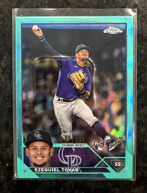 2023 TOPPS CHROME EZEQUIEL TOVAR Rookie Card RC Rare TRUE AQUA REFRACTOR#/199 - COLORADO ROCKIES front