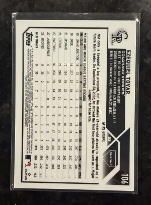 2023 TOPPS CHROME EZEQUIEL TOVAR Rookie Card RC Rare TRUE AQUA REFRACTOR#/199 - COLORADO ROCKIES back