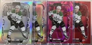 Mikko Rantanen 2025-26 O-Pee-Che Platinum Lot Rainbow Sunset Pink Magma Red Prism front