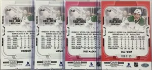 Mikko Rantanen 2025-26 O-Pee-Che Platinum Lot Rainbow Sunset Pink Magma Red Prism back
