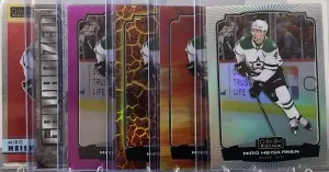 Miro Heiskanen 2022-23 O-Pee-Che Platinum Lot Rainbow Sunset Matt Pink Hot Magma 174/499 Retro Galvanized front