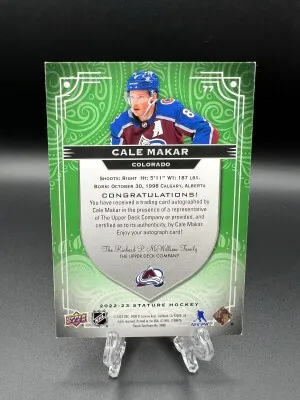 Cale Makar Stature Auto /50 back