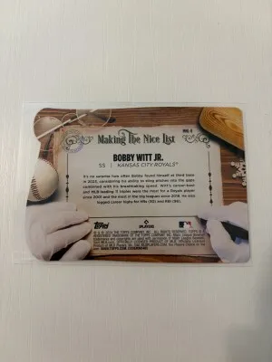 Bobby Witt Jr. 2024 Topps Holiday The Nice List Die Cut back