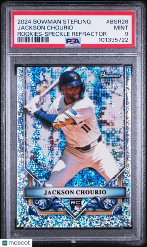 Jackson Chourio 2024 Bowman Sterling #BSR26 Speckle Refractor /99 RC PSA9 MINT front