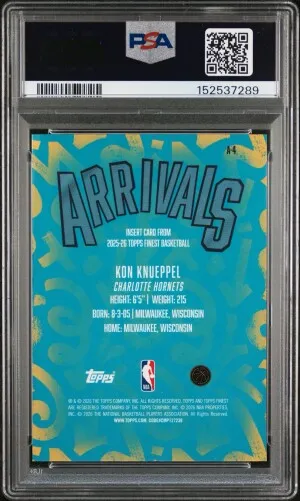 2025 TOPPS FINEST KON KNUEPPEL ROOKIE ARRIVALS PSA MINT 9 SP RC HORNETS back