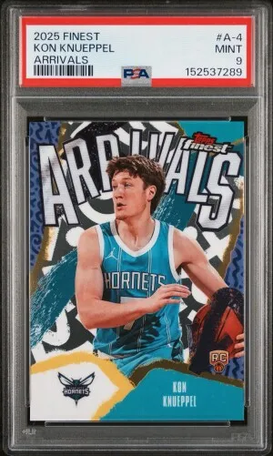 2025 TOPPS FINEST KON KNUEPPEL ROOKIE ARRIVALS PSA MINT 9 SP RC HORNETS front