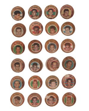 Large lot of (46) 1961 Astros Del Deporte Basketball player Discs from Uruguay back