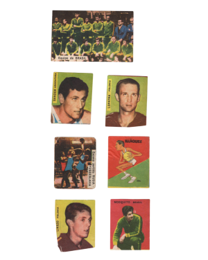 Lot of 7 basketball cards from 1967 Ediciones Crack Album Los Trico Y Los Pena (Uruguay) front