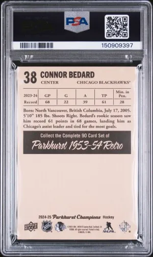 2024 Upper Deck Parkhurst Champions 1953-54 Retros Connor Bedard #38 PSA 10 back