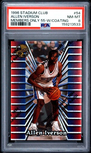 1996 Stadium Club Members Only 55 Allen Iverson Members Only 55-W/Coating front
