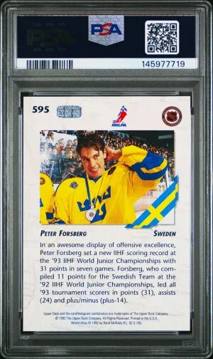1992 Upper Deck Peter Forsberg World Junior Stamp back