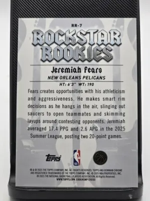 2025-26 Bowman Jeremiah Fears Rockstar Rookies RC Orange Geometric #/25 back