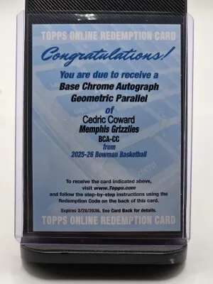 2025-26 Bowman Basketball Base Geometric Auto Cedric Coward Redemption front