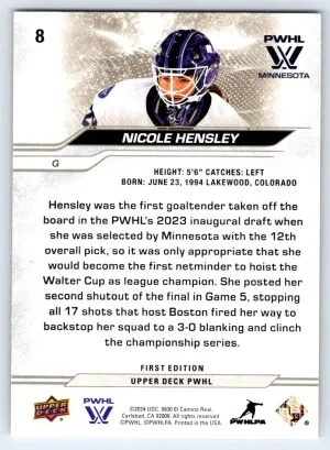 2024 Upper Deck PWHL First Edition Nicole Hensley #8 back