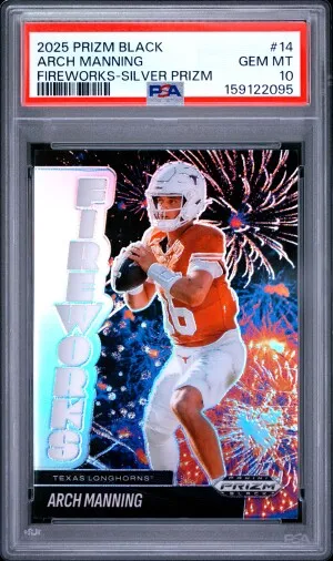 2025 Panini Prizm Black Fireworks Arch Manning Fireworks-Silver Prizm front