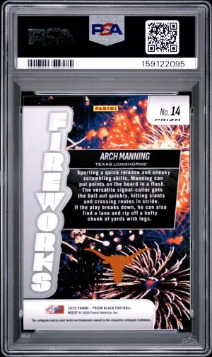 2025 Panini Prizm Black Fireworks Arch Manning Fireworks-Silver Prizm back