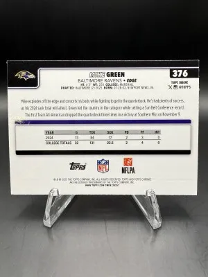 Mike Green (Ravens) 2025 Topps NFL Chrome RC #376 back