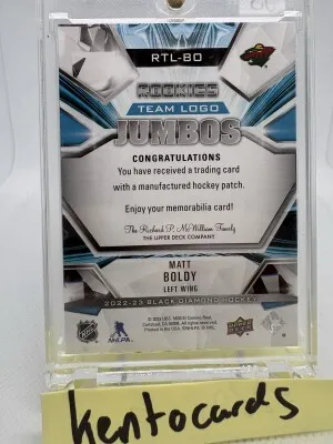 2022-23 Upper Deck Black Diamond Rookies Team Logo Jumbos Patch RC Matt Boldy back