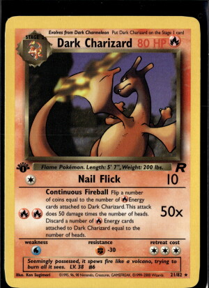 2000 POKEMON ROCKET NON-HOLO RARE 1ST EDITION DARK CHARIZARD 21/82 LP front
