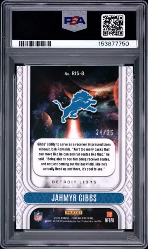 2023 Panini Phoenix Rookie Rising Jahmyr Gibbs #RIS8 Green 24/25 PSA 9 back