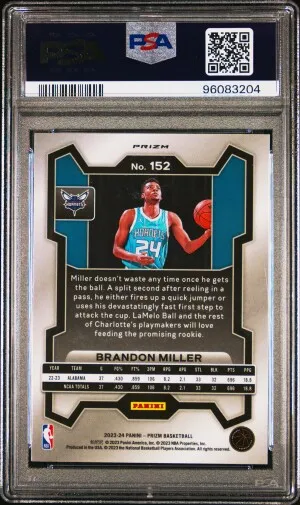2023 Panini Prizm Brandon Miller #152 Green PSA 10 back