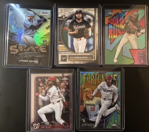 James Wood - 5 Card Rookie Lot Museum, Chrome Debut, Savage Sluggers, Fortune 15, All-Etch Rookie Rush front