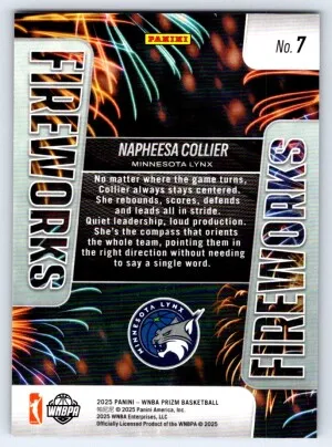 2025 Panini Prizm WNBA Fireworks Napheesa Collier #7 back