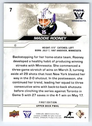 2024 Upper Deck PWHL First Edition Maddie Rooney #7 back