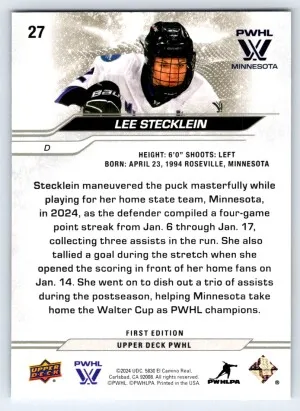 2024 Upper Deck PWHL First Edition Lee Stecklein #27 back