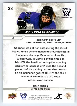 2024 Upper Deck PWHL First Edition Mellissa Channell #23 back
