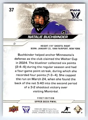 2024 Upper Deck PWHL First Edition Natalie Buchbinder #37 back