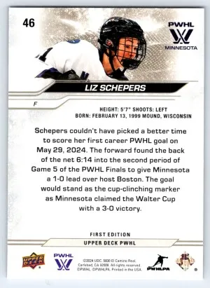 2024 Upper Deck PWHL First Edition Liz Schepers #46 back