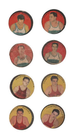 (Lot of 8) 1949-50 Basketball Disc Cards from Album Figuritas Bicicleta (Argentina) front