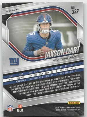 2025 Panini Prizm Football Jaxson Dart #332 Green Pulsar RC back