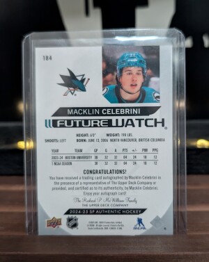 Macklin Celebrini Future Watch Auto /999 back