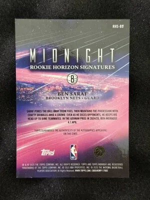 Ben Saraf Topps Midnight Auto /20 back
