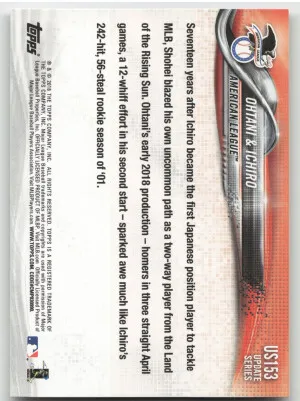 2018 Topps Update Series Shohei Ohtani Ichiro Suzuki #US153 back