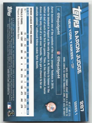 2017 Topps Series 1 Aaron Judge #287 RC back
