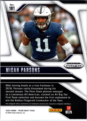 2025 Panini Prizm Draft Picks #191 Micah Parsons back