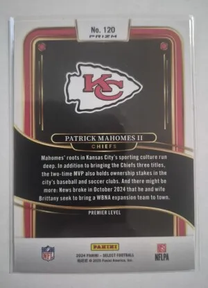 2024 Panini Select Patrick Mahomes Premier Level - Zebra SSP back