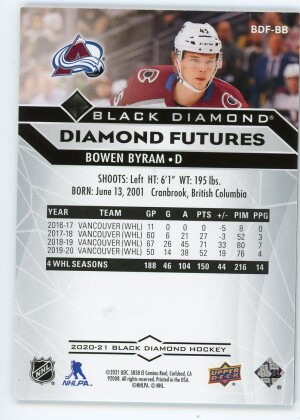 2020-21 Black Diamond Bowen Byram Diamond Futures 75/349 #BDF-BB back